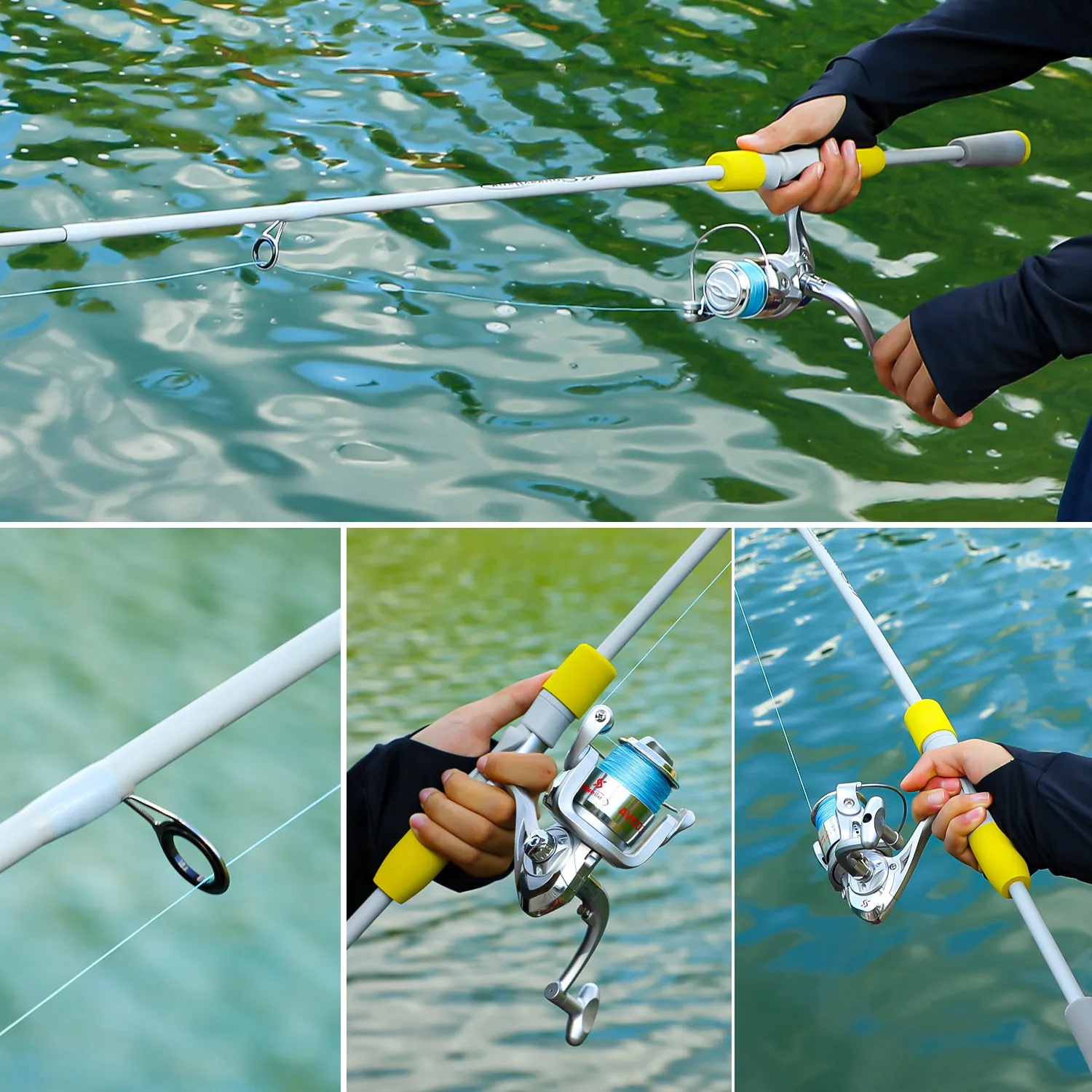 Sougayilang 2 Abschnitt Spinning Angelrute und Angelrolle Combo 1,8/2,1 m Carbon Faser Angelrute 5,2:1 Angelrolle Bass Fisch – Detail 17