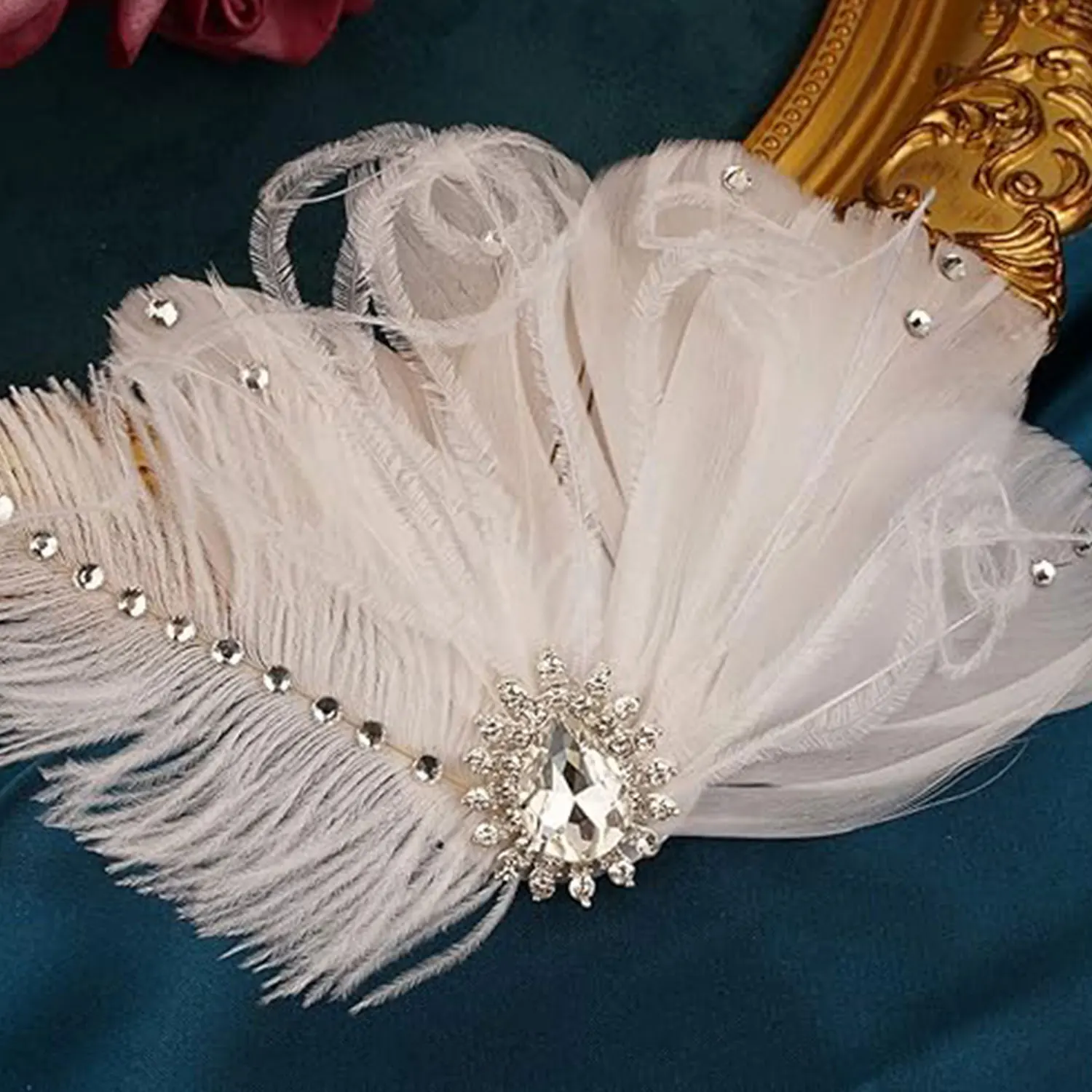 Fashion Brooch Feathers Hair Clip Flower Beads Bridal Hairpin Headdress Feather Corsage Barrettes for Dance Performance