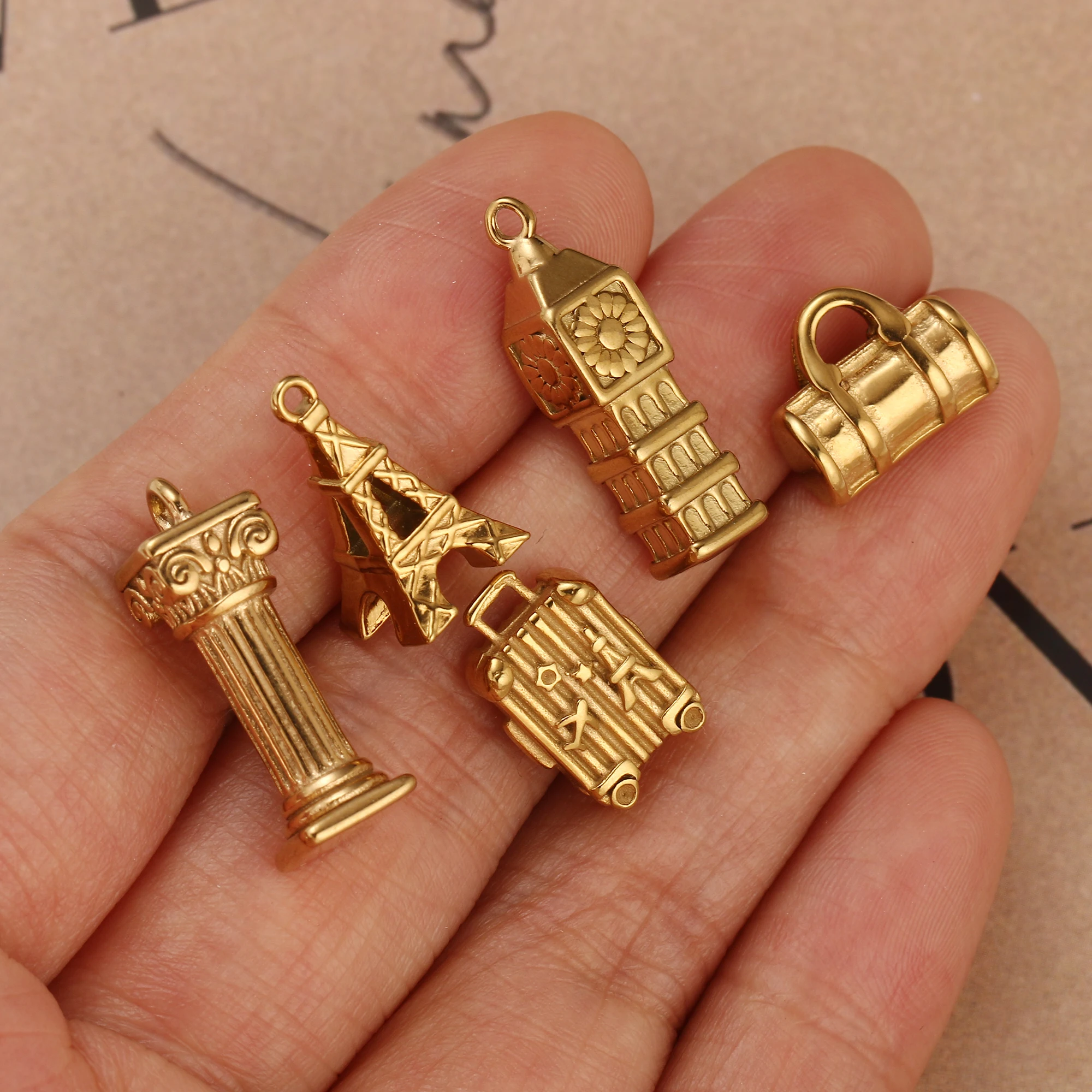 3Pcs Architecture Landmarks Pendants Eiffel Tower/Bell Tower/Travel Suitcase Charms DIY Jewelry Necklace Bracelet Earring Making