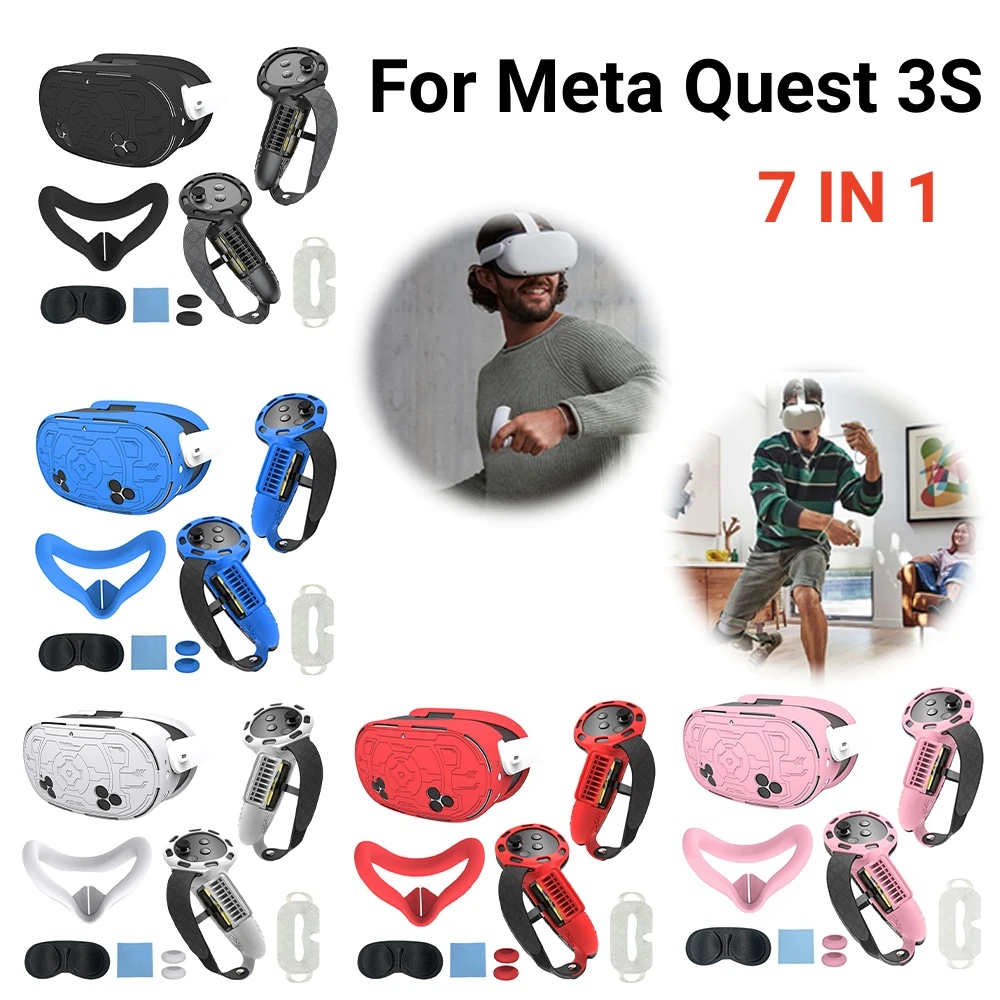 For Meta Quest 3S Silicone Protective Shell 7 IN 1 Controller Grip Cover Anti-Scratch Shockproof VR Face Shell Cover Accessories