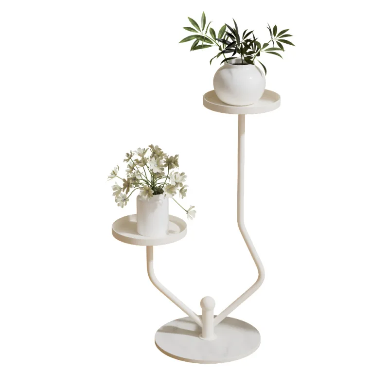 

#Light Luxury Simple Double-Layer Floor-Standing Flower Stand Living Room Storage Rack Indoor/Outdoor Stone-Resin Plate Ironwork