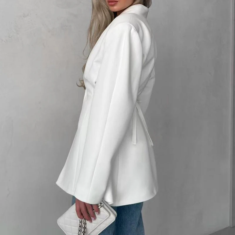 Simple Winter Long Sleeve Coat Outwear Casual Solid Color Commute Blazer Jacket Autumn V Neck Single Button Women's Top Cardigan