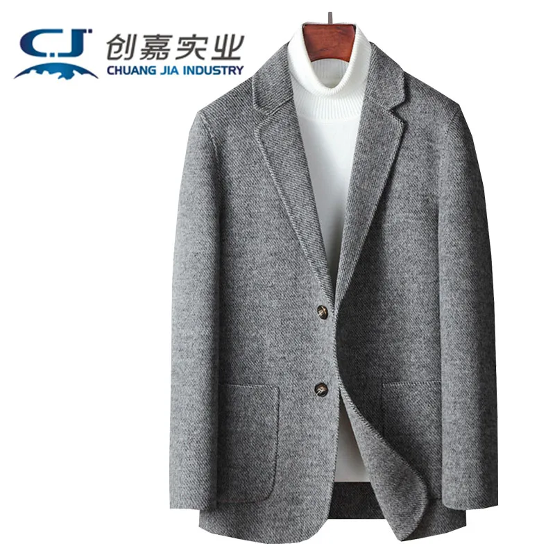 Autumn and Winter Solid Color Worsted Double-sided Wool Leisure Suit Outer Suit Men's Large Size Cashmere Coat Warm Comfortable