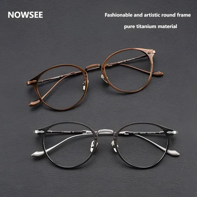 

NOWSEE Ultra-Lightweight Oval-Frame Retro Glasses Frames Acetate Pure Titanium Designer Eyewear Literary And Fashionable