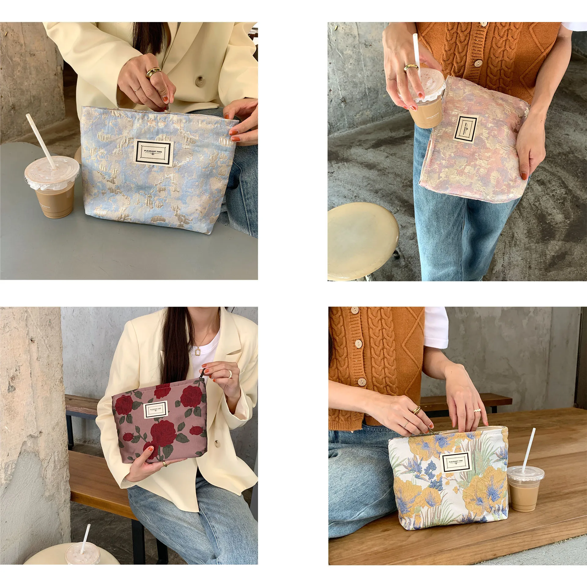 Women's Makeup Bag Color Floral Canvas Large Capacity Lipstick Air Cushion Storage Bag Commuter Handy Bag Travel Toiletry Bag