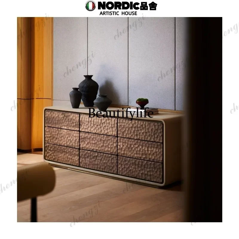 9344 Wabi-sandy wind creative solid wood chest medium ancient style hammer pattern designer nine chest cabinet storage cabinet