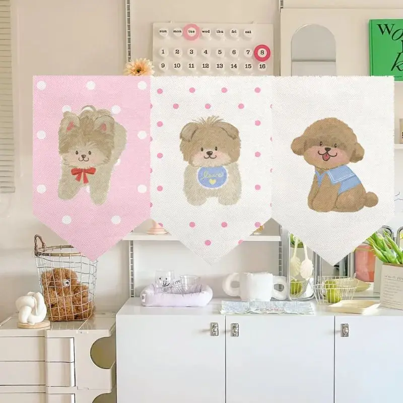 VIKAMA Cute Puppy Polka Dots Triangle Bunting Banner for Baby Room Wall Hanging Cute Adorable Party Home Decor