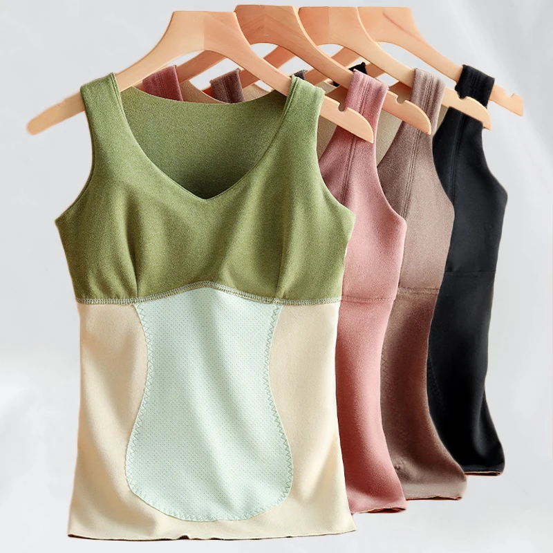 Autumn Winter New Warm Tank Top Women Slim Sexy Undershirt Padded Vest Tops Velvet Patch Thermal Clothing Sleeveless Underwear