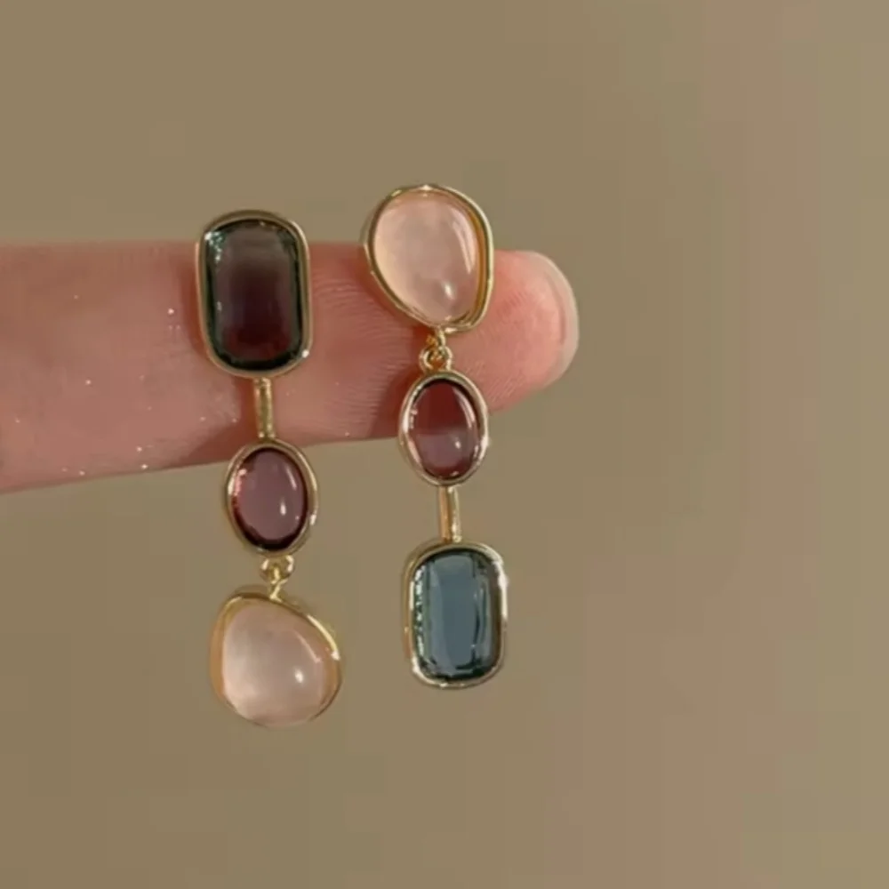 Asymmetric Colorful Resin Earrings for Women Retro Contrast Geometric Dangle Earrings Korean Jewelry High Quality Wholesale