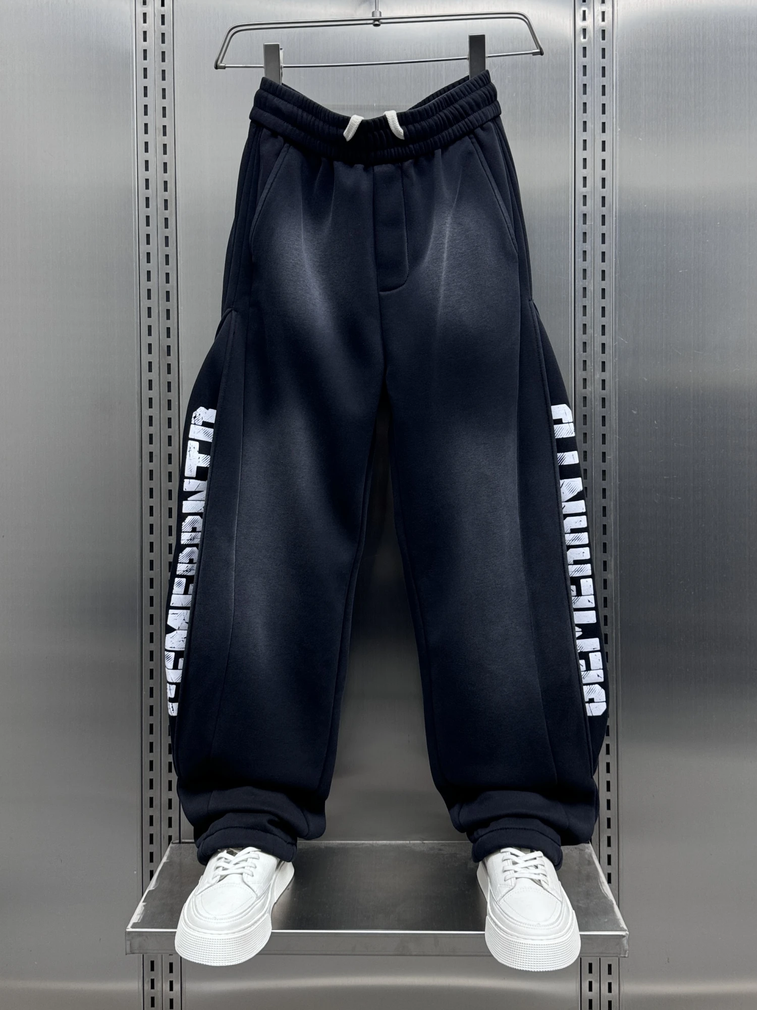 

Мужские повседневные брюки на осень-зиму с буквенным принтом, тай-дай, на флисовой подкладке, в стиле ретро, спортивные, свободные, прямого кроя