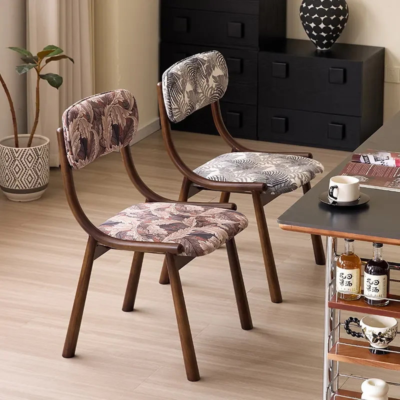 Vintage Botanical Print Dining Chair,Mid-Century Upholstered Side Chair with Curved Back,Armless Chair for Kitchen & Living Ro