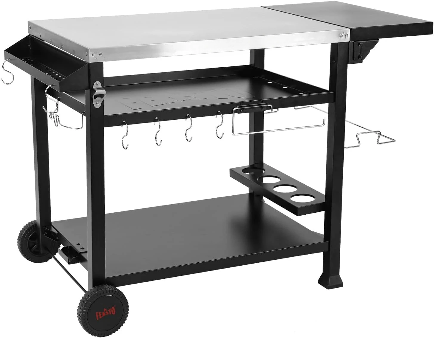 

Indoor & Outdoor Pizza Oven Table, Movable Prep Table Cooking Station, Grill Cart with Side Table, Stainless Steel Table Top