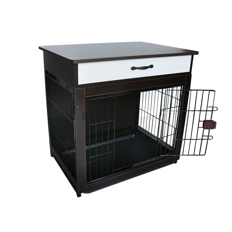 Dog Crate Furniture Decorative Chew-Resistant Dog Kennel Wooden Pet Furniture with Drawer Tray Indoor Use With Table