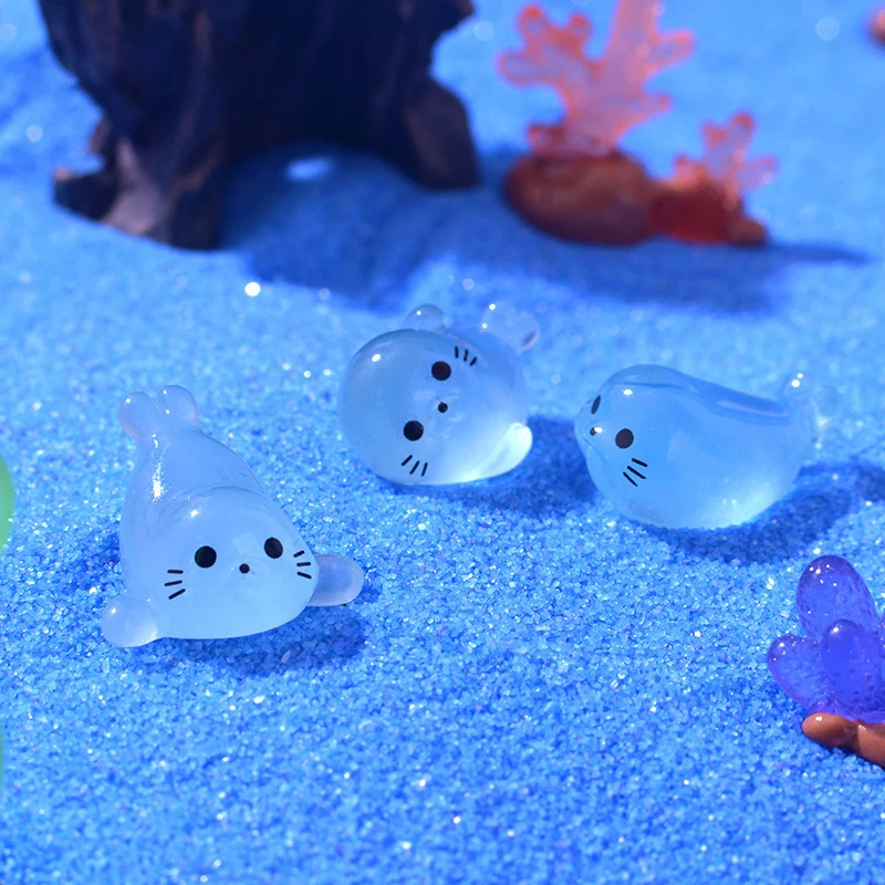 Luminous Marine Animal Ornaments Garden Micro Landscape Crafts Mini Baby Seal Figurines Fish Tank Decoration