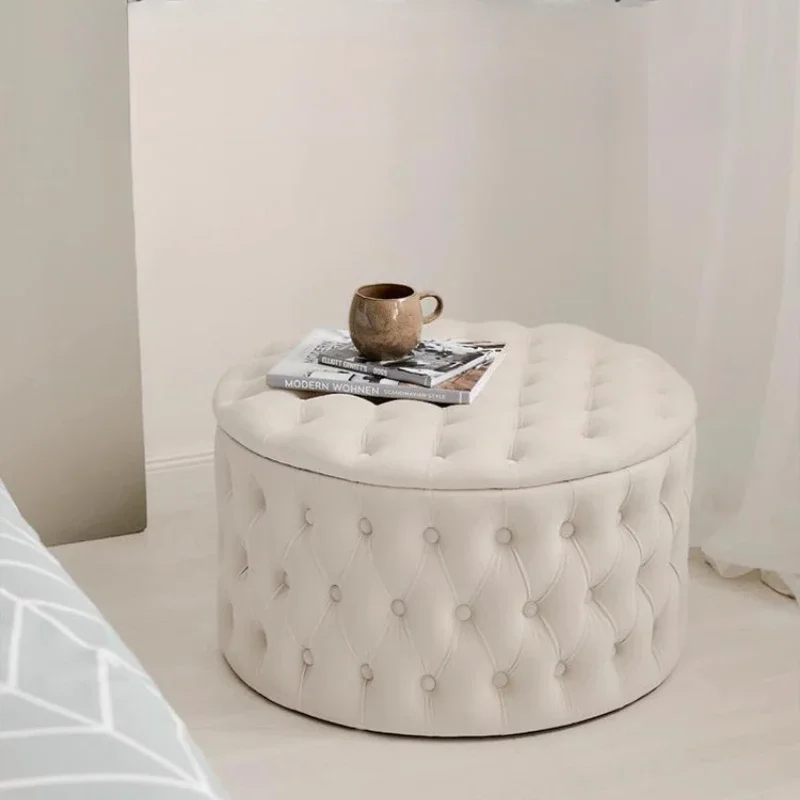 Nordic Luxury Sofa Footstool Living Room Bedroom Wardrobe Rest Stool Internet Celebrity Pink Fabric Storage Round Sofa Stool