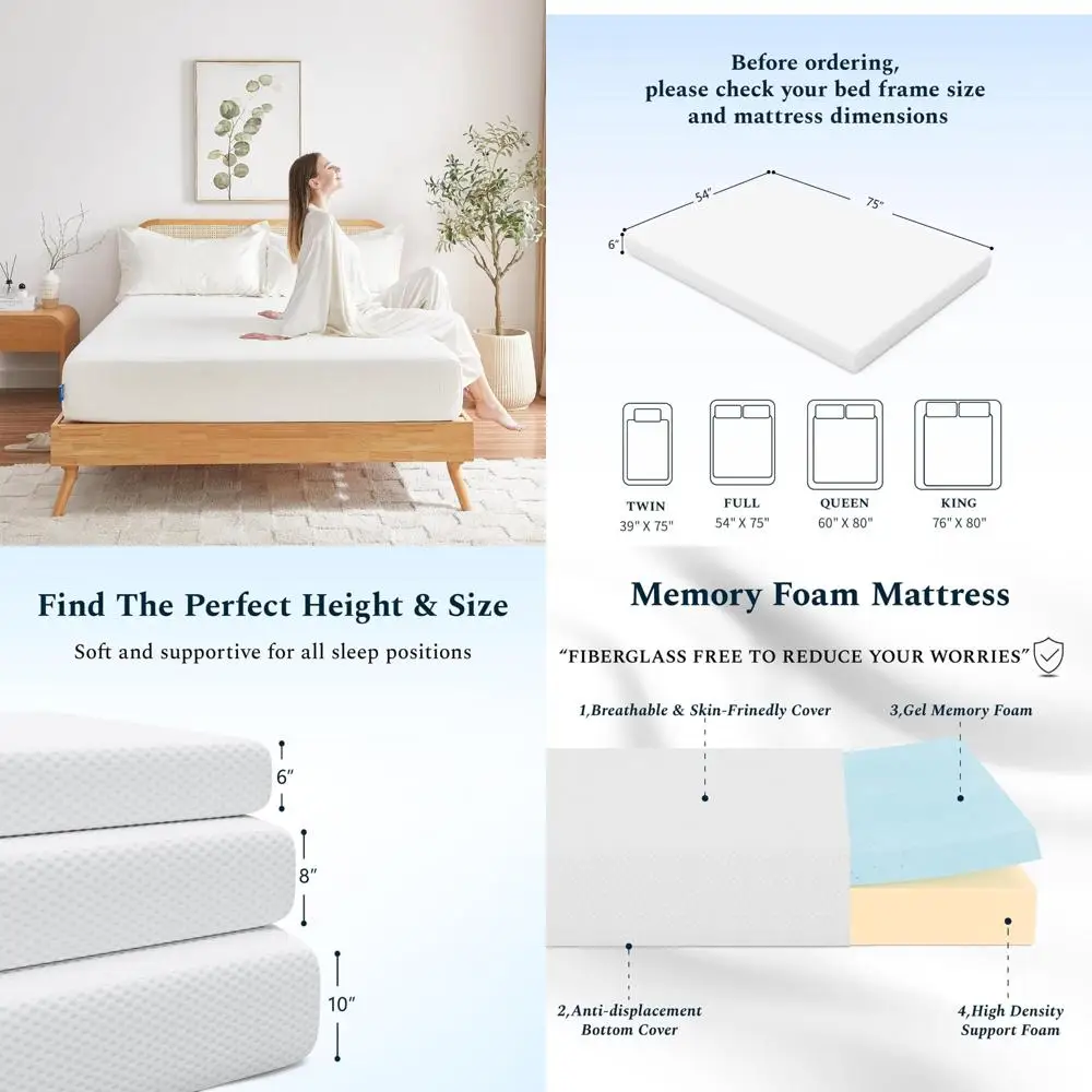 

Full Size 6-Inch Memory Foam Mattress, Boxed, Pressure and Pain Relief, Soft and Comfortable Mattress without Fiberglass