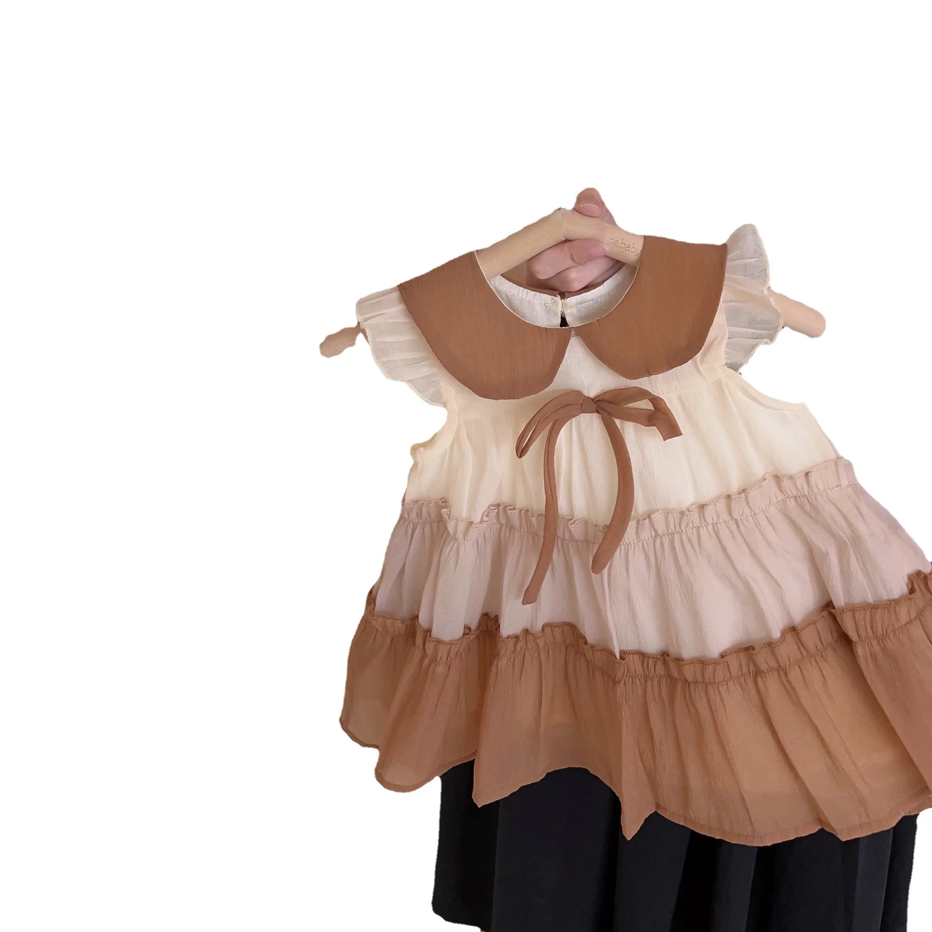 2024 Girls Skirt Korean Edition Brown Cake Dress Summer Fashion Childrens Cute and Gentle Tank Top Skirt Kids Dresses for Girls