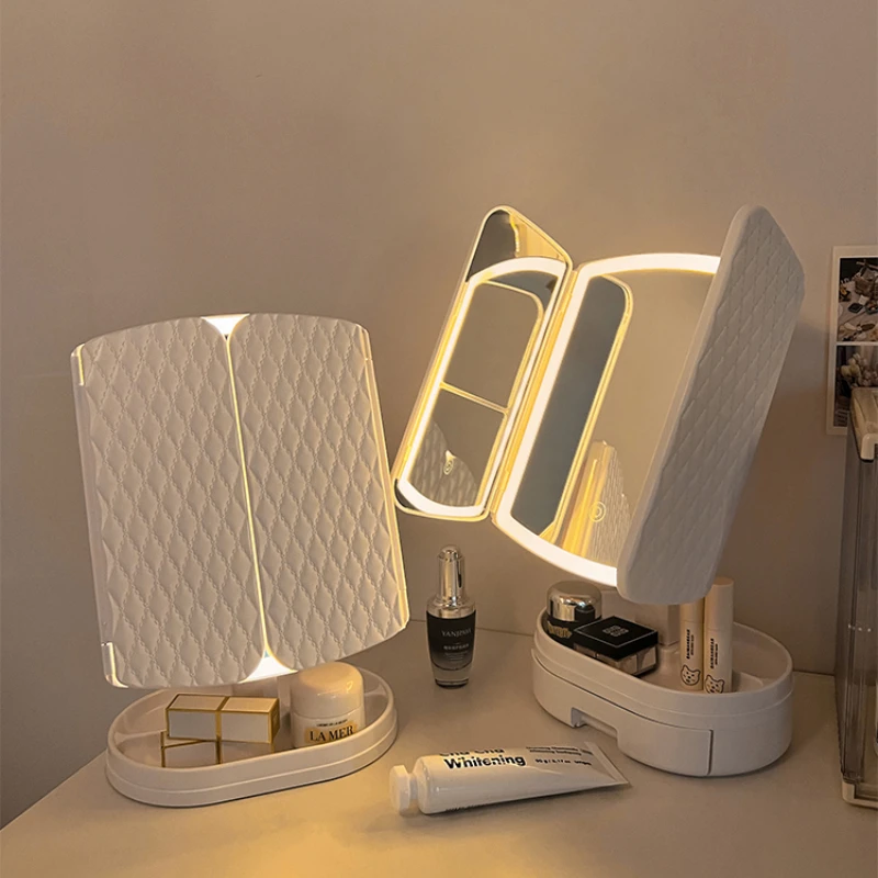 Makeup mirror with light, student dormitory desktop vanity mirror, rechargeable LED makeup mirror