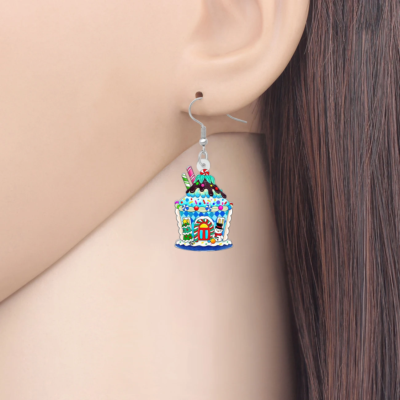 BONSNY Acrylic Novelty Candy Ice Cream House Drop Dangle Earrings For Women Girls Kid Christmas Ornament Jewelry Gifts