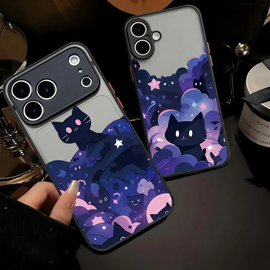 Coque de téléphone arrière motif chat de dessin animé mignon pour iPhone 17 Pro Max 14 Air 12 13 Mini 17e XS XR 16 Plus 7 8 SE 15 11