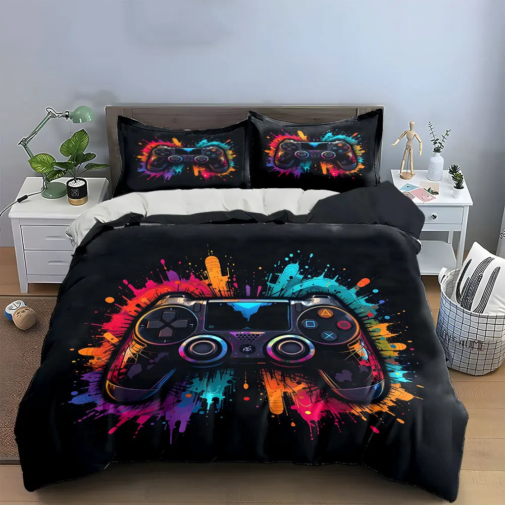 Bright Gaming Controller print bedding Set for gaming enthusiasts.Multiple sizes kid's ＆ adults' bedroom,3PC bedding set,gift