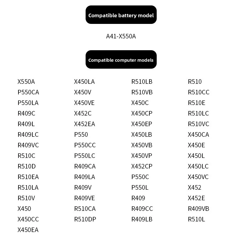 Penggantian Baterai Laptop ASUS A41-X550A 14.8V 2500mAh untuk Laptop X550V X450V Y481C Y581C K550J