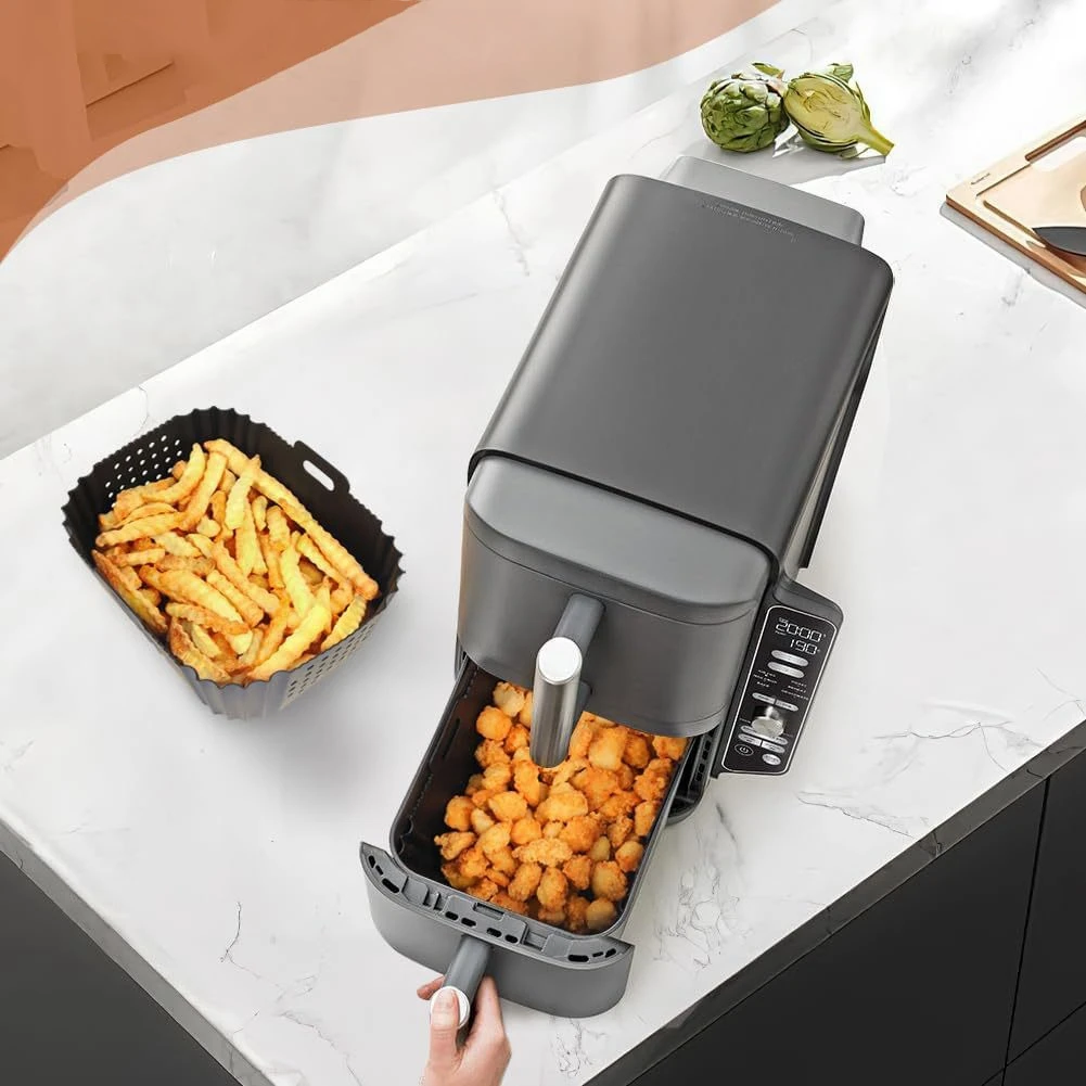 ABGP-Revestimientos para freidora de aire para Ninja SL401, doble pila, 2 cestas, revestimientos de silicona perforados rectangulares reutilizables