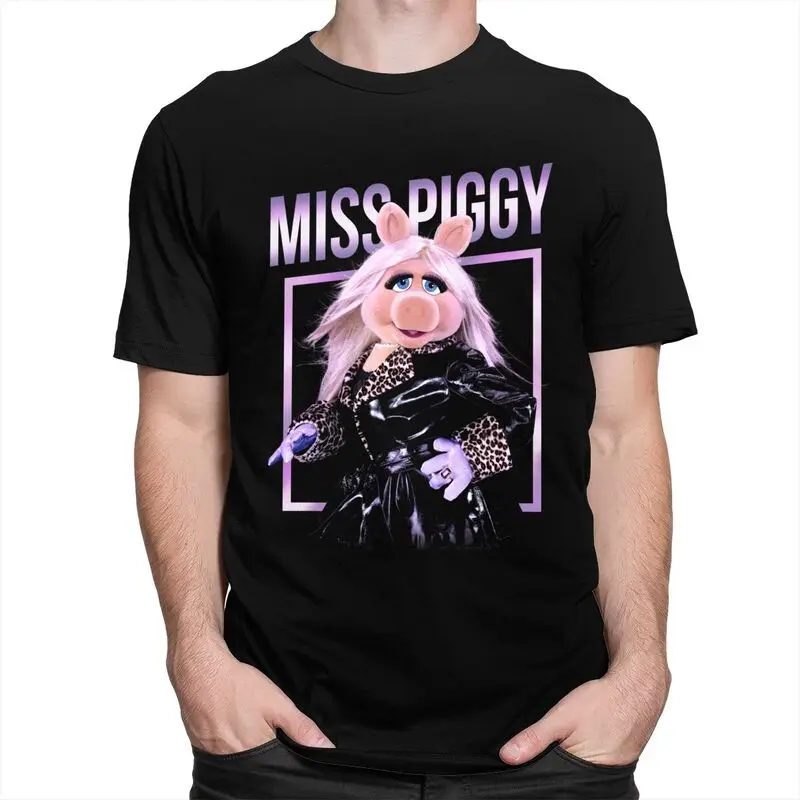 Custom Muppets Miss Piggy Glamourous T Shirt Men Pre-shrunk Cotton Tee Anime Cartoon Tshirt Short Sleeved Casual T-shirt Gift