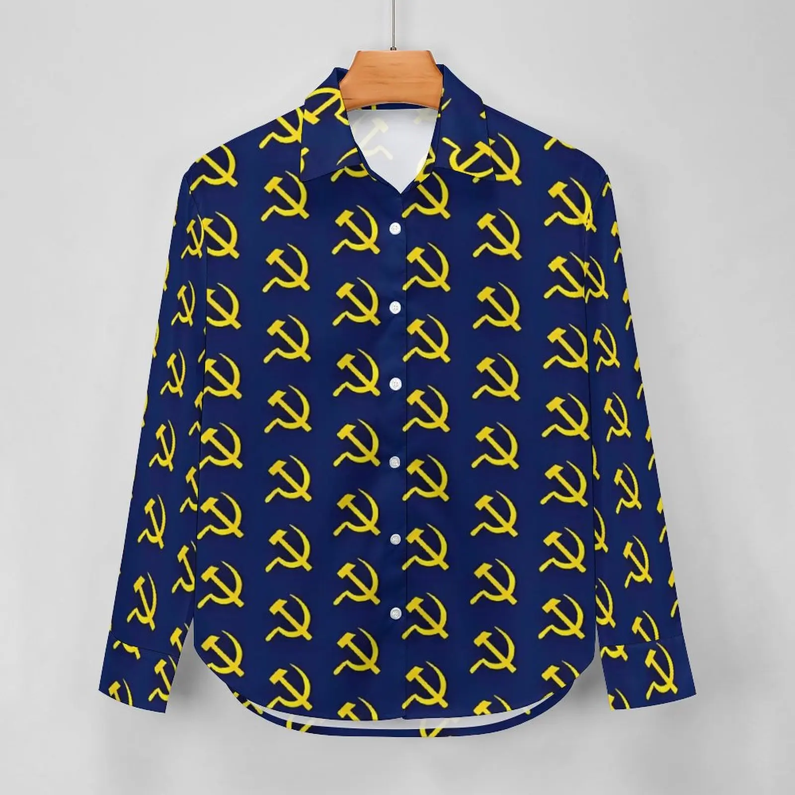 CCCT Blue Hammer And Sickle Blouse  Vintage Design Blouses Woman Street Style Shirts Autumn Long Sleeve Oversize Tops