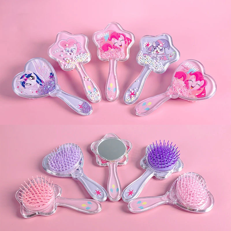 New Cartoon Cute My Little Pony Small Comb Anime Peripherals Children Massage Comb Girlish Heart Portable Mirror Girl Gift