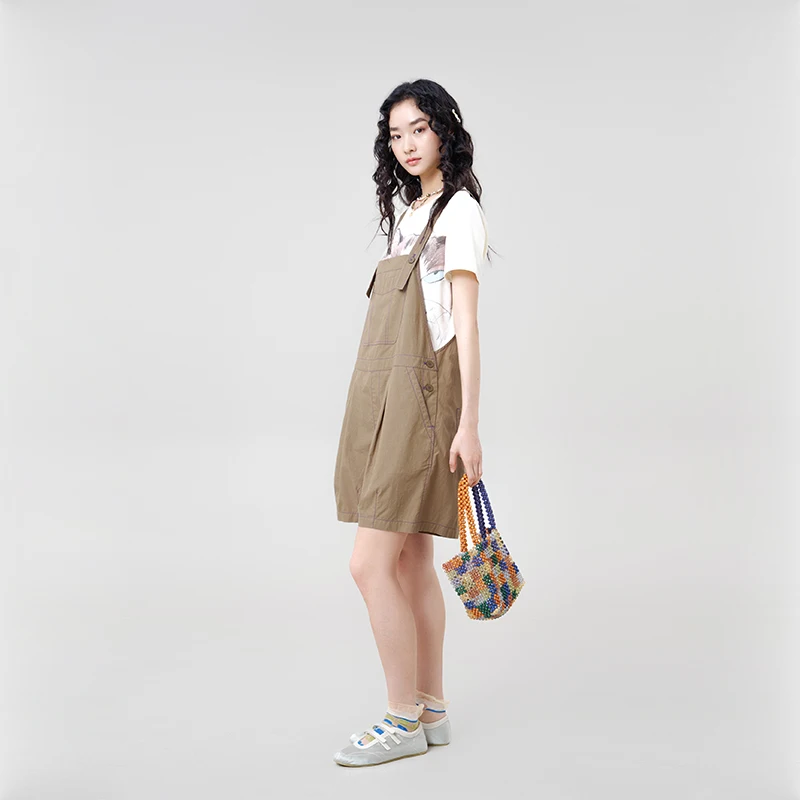 MOVEUP Casual Blend Short Overalls 2026 Summer New Adjustable Shoulder Strap Pocket Bright Line Women Short Overalls 3ELX20801
