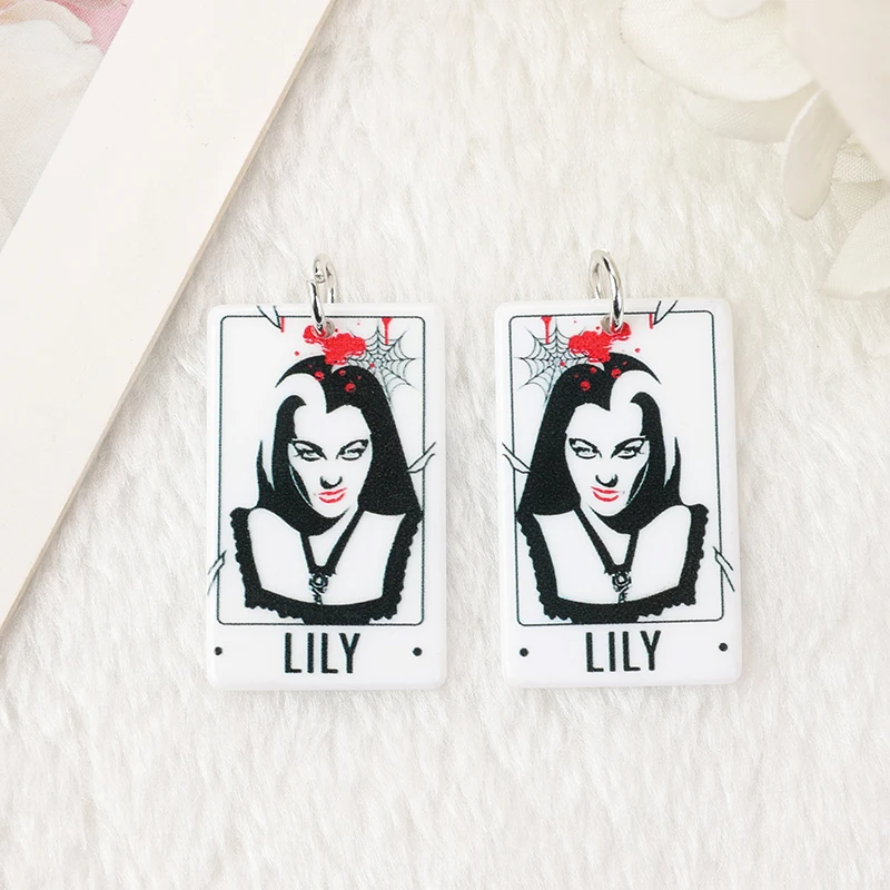 6Pcs Fashion Hollaween Charms Creative Tarot Card Horror Acrylic Jewlery Findings For Earring Necklace Diy Making