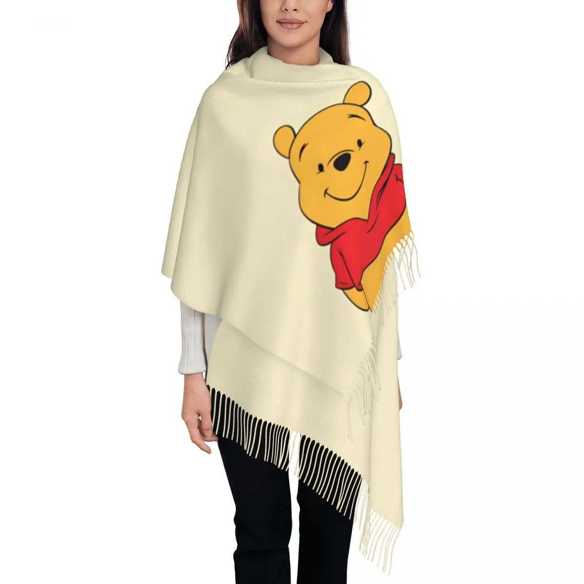 Bonito Winnie The Pooh Xale Wraps para mulheres quente grande lenço macio engraçado dos desenhos animados pashminas lenços de borla