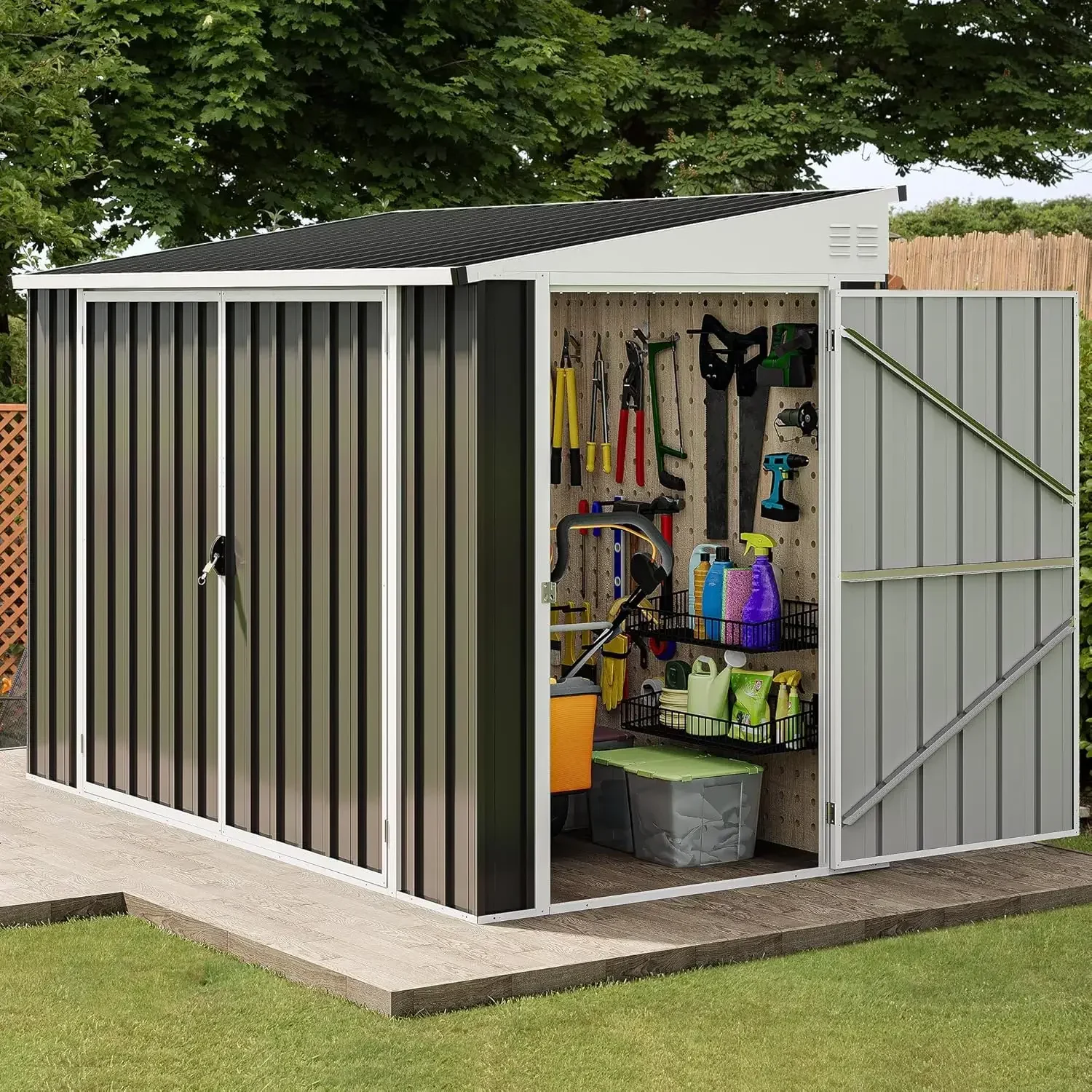 

Outdoor Storage Shed, Large Metal Tool Sheds Heavy Duty Storage House Air Vent for Backyard Patio Lawn to Store Bikes Tools