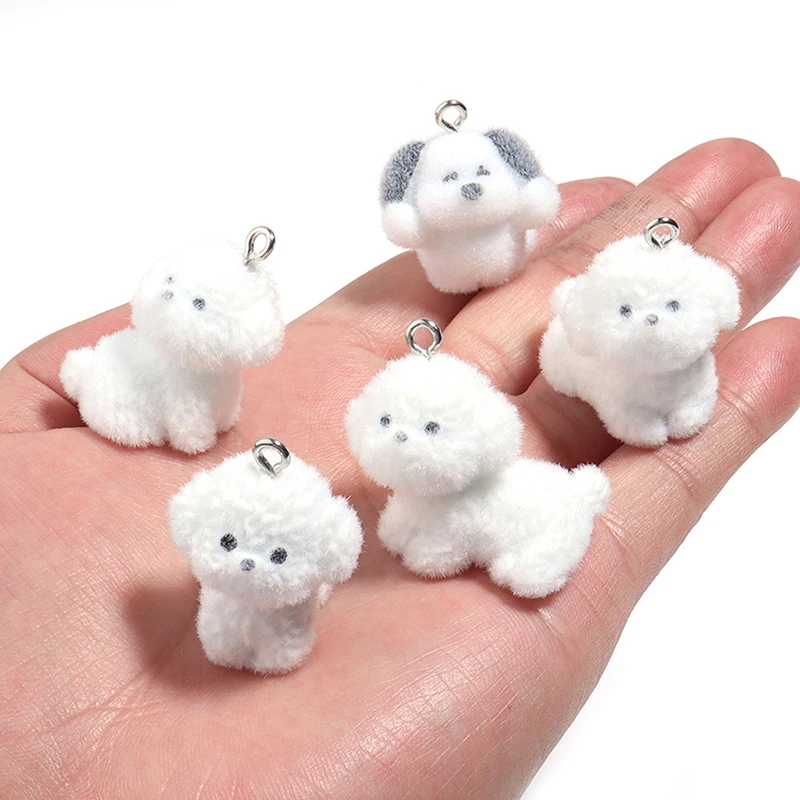 3D Mini Cartoon Flocking Dog Keychain Cute Dog Couple Mobile Phone Pendant Car Keyring Earphone Backpack Charms Bag Decoration