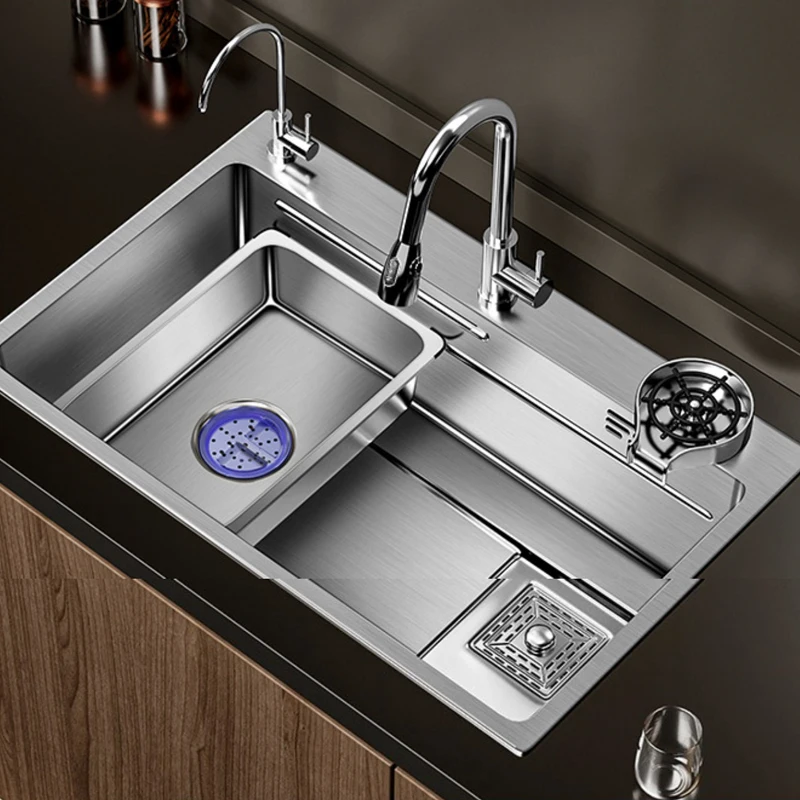 

Nano 304 Stainless Steel Kitchen Sink Large Single-slot Washbasin Bowl With Cup Washer For Home Improvement Drain Accessories