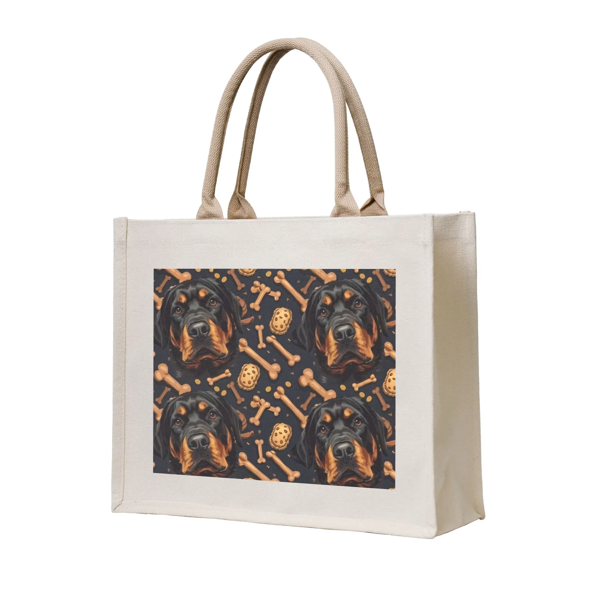 Reusable Rottweilers and Dog Treat Bones Shopping Bag Women Tote Bag Portable  Groceries Shopper Bags
