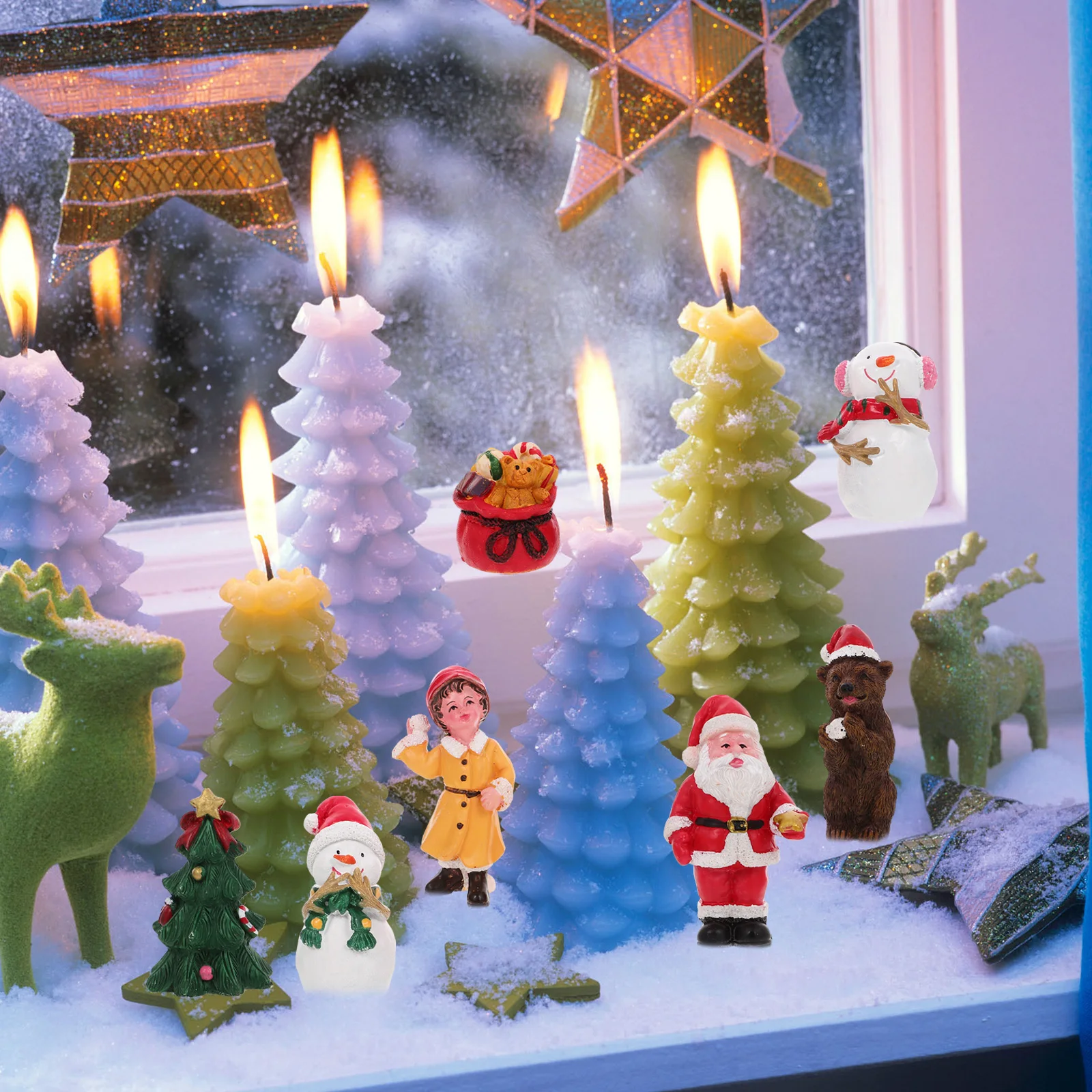 

1Set Resin Christmas Ornament Mini Xmas Tree Santa Snowman Decorations Holiday Tabletop Party Gifts Miniature Santa Figurines