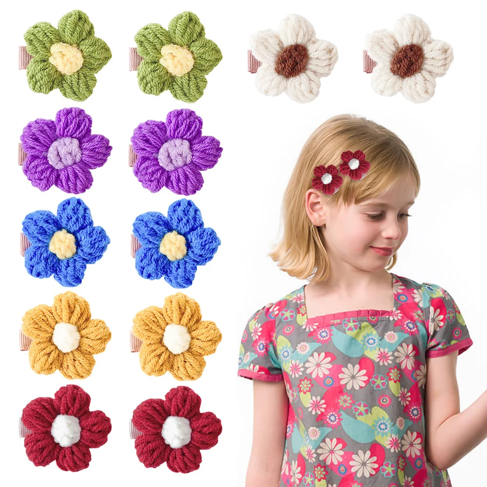 

Girls Flower Hair Clip Soft Knit Wrap Fabric Seamless Hairpin Wool Flower Mini Alligator Clips Decorative Hair Accessories 10pcs