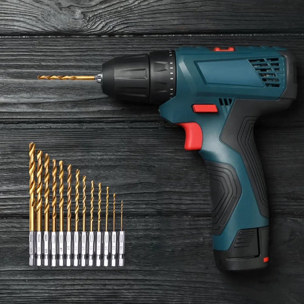 

13 шт. 1/4 дюйма сверла с шестигранным хвостовиком, титановые сверла с шестигранным хвостовиком, сверлильные инструменты для дерева, пластика, алюминиевого сплава, металла