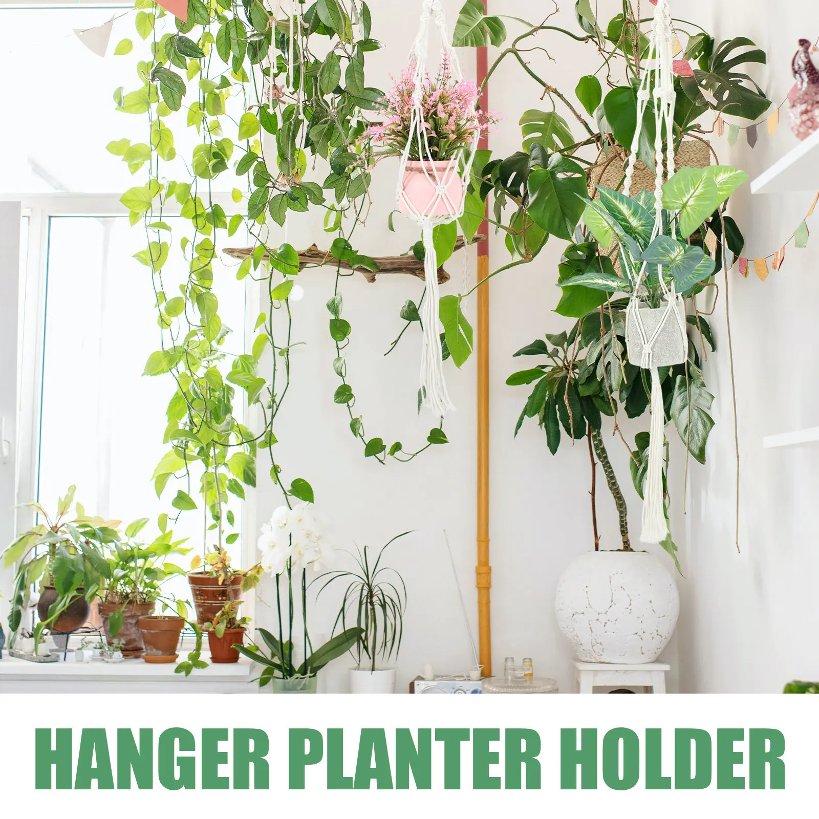 2Pcs Rustic Woven Macrame Plant Hanger Holder for Hanging Potted Plants Indoor Outdoor Bedroom Office Mall Deck Garden Home