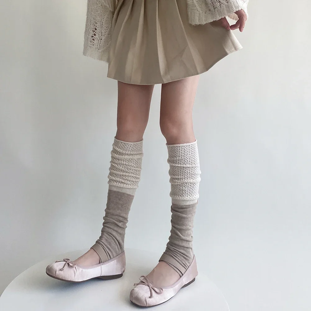 Scaldamuscoli da donna in stile coreano Autunno Inverno Scaldamuscoli in cotone lavorato a maglia Copri piedi caldi Calzini al ginocchio Y2k Calzini lunghi per ragazze Calze