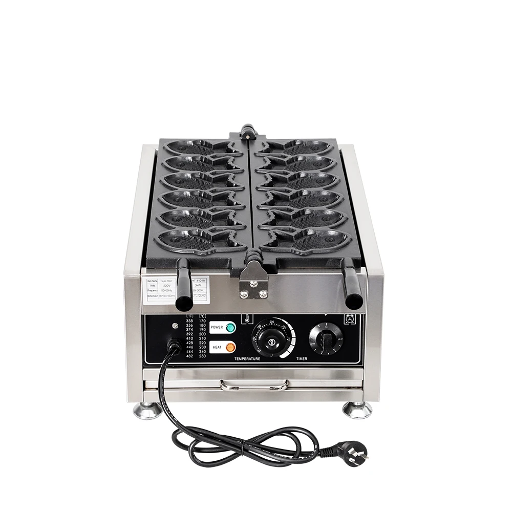 Máquina Eléctrica antiadherente de acero inoxidable para hacer waffles Taiyaki, 6 piezas, 110V, 220V