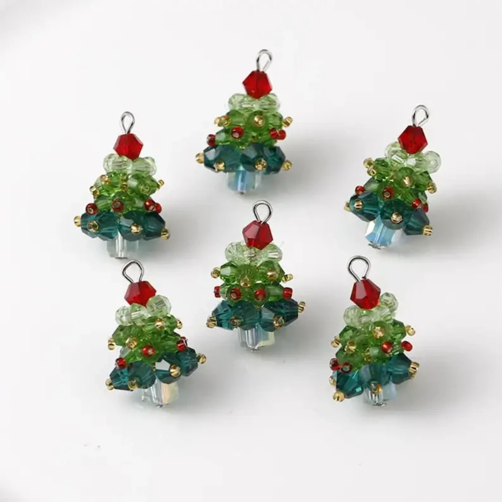 

6PCS/SET Winter Christmas Tree Charms Beaded Crystal Glass Handmade Woven for Earrings and Necklace Diy Making Jewelry Gifts