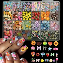 1Box Simulated Candy Cake Donut Nail Art Decorations Cartoon Duck Transparent Camellia Mixed Resin Nail Charms DIY Nails Sets