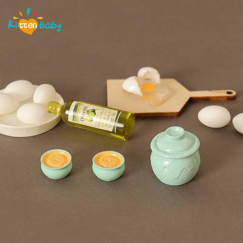 Dollhouse Kitchen Furniture Accessories Mini Egg Olive Oil Jar Chopping Board Set Miniature Food Model Toys Furniture Decoration