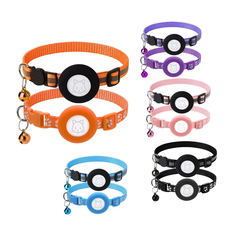 2Pack Cat Collar, For Air Tag Cat Collars With Safety Buckle And Removable Bell For Apple Airtag Small Pet Collar