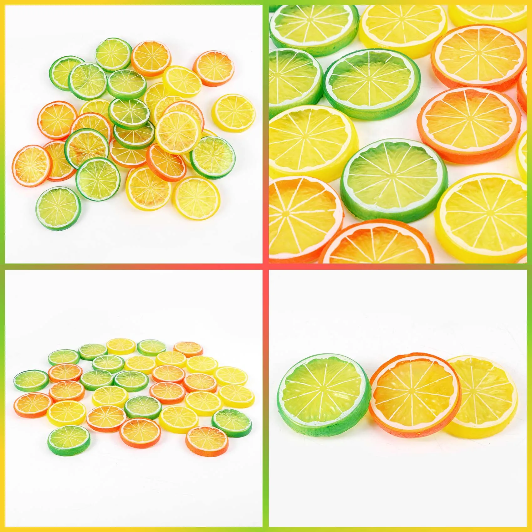 AC52-Artificial Lemon Slices, Artificial Fruit, Mini Lemon Slices, Plastic Fake Fruit Model, Party Wedding Decoration