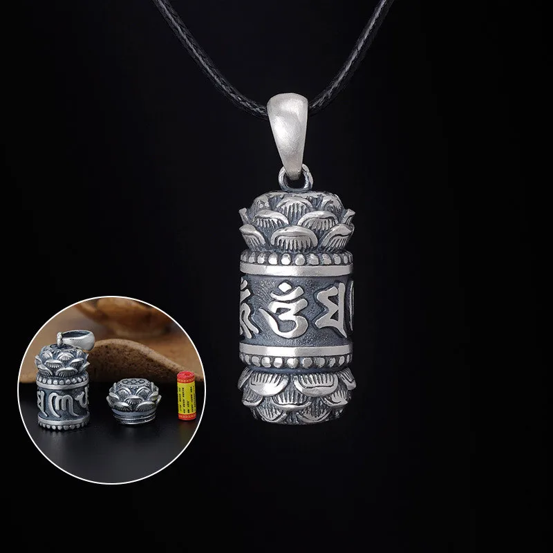 Vintage Silver Color Buddhism Openable Pendant Necklace Lotus Base Six Word Truth Shurangama Mantra Good Lucky Jewelry Gifts