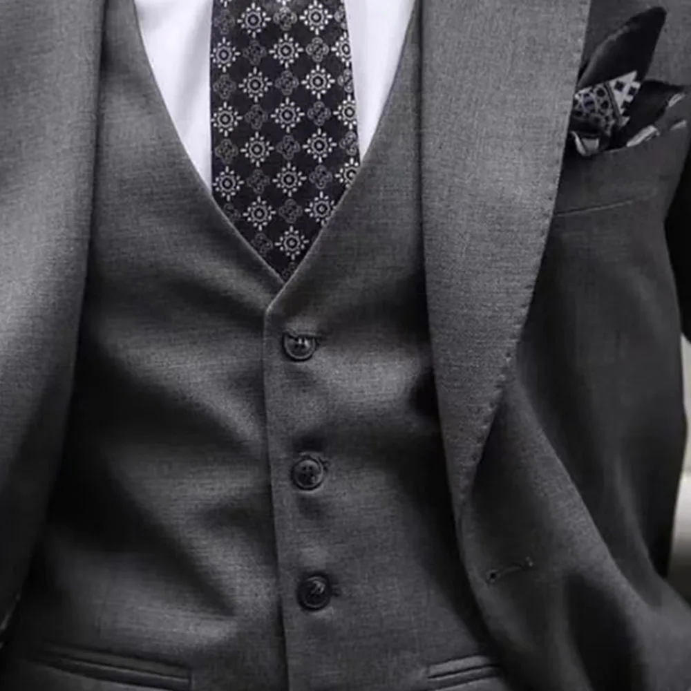 2023 New Style Wedding Men Dark Grey Peak Lapel Suits Business Casual Formal Costume Homme Slim Fit 3 Pcs Set Jacket Vest Pants